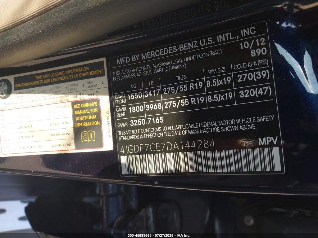 4JGDF7CE7DA144284 2013 MERCEDES-BENZ GL 450 photo no. 9