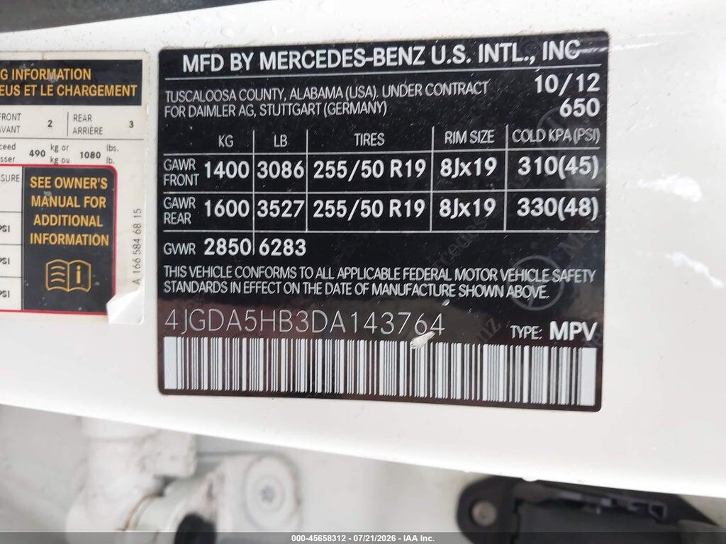 4JGDA5HB3DA143764 2013 MERCEDES-BENZ ML 350 photo no. 9