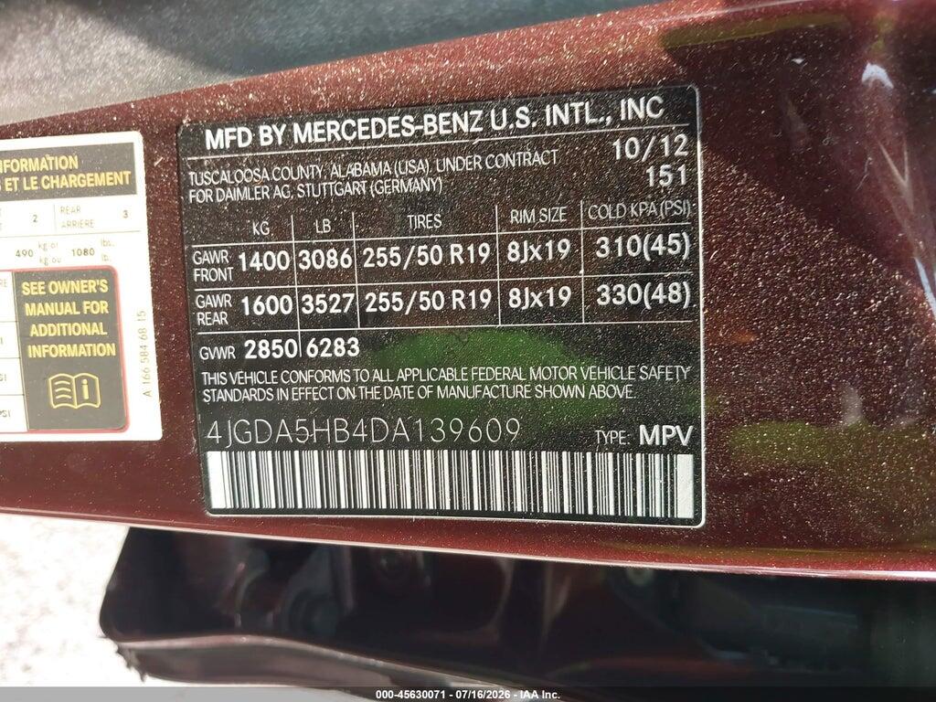 4JGDA5HB4DA139609 2013 MERCEDES-BENZ ML 350 photo no. 9