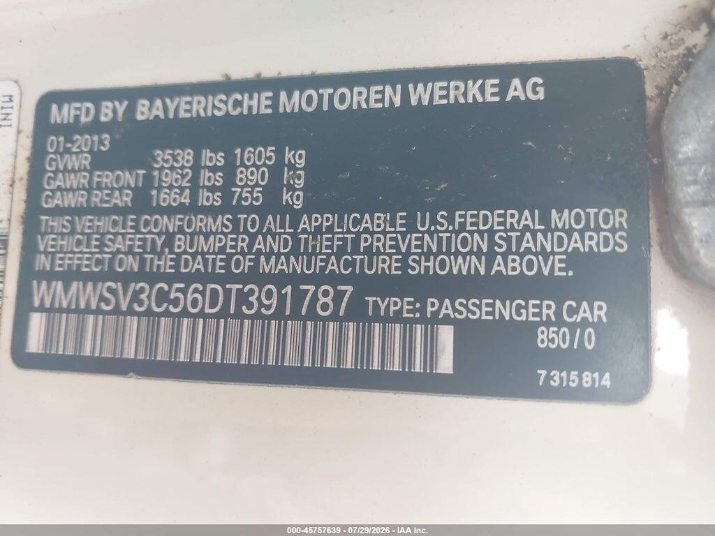 WMWSV3C56DT391787 2013 MINI HARDTOP photo no. 9