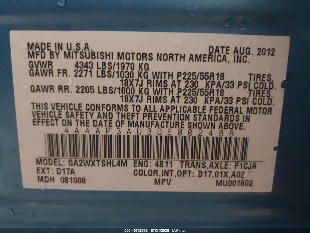 4A4AP3AU3DE002488 2013 MITSUBISHI OUTLANDER SPORT photo no. 9