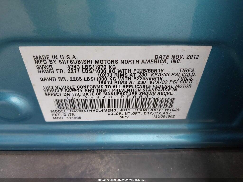 4A4AR4AUXDE009714 2013 MITSUBISHI OUTLANDER SPORT photo no. 9