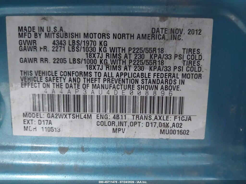 4A4AP3AU4DE008896 2013 MITSUBISHI OUTLANDER SPORT photo no. 9