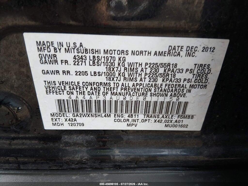 4A4AP3AU0DE011150 2013 MITSUBISHI OUTLANDER SPORT photo no. 9