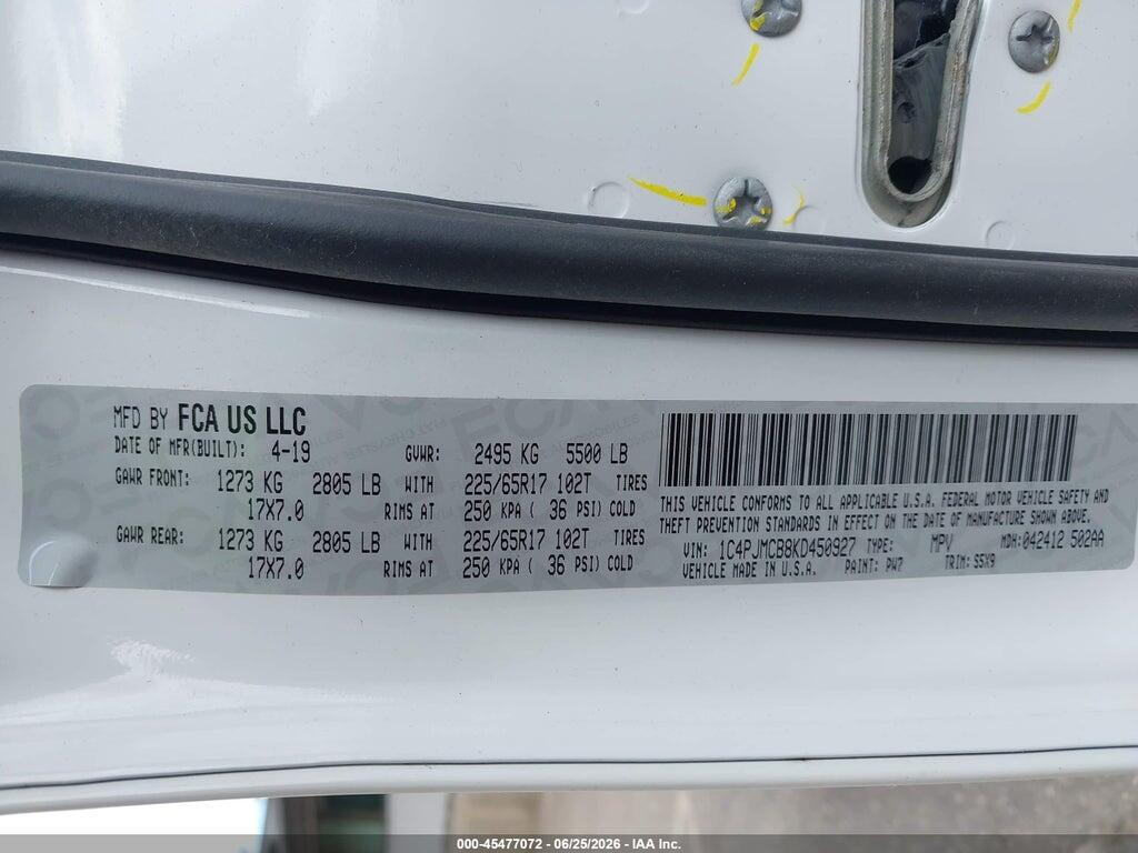 1C4PJMCB8KD450927 2019 JEEP CHEROKEE photo no. 9