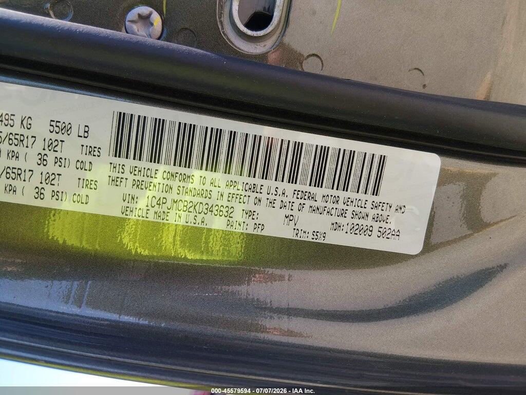 1C4PJMCB2KD343632 2019 JEEP CHEROKEE photo no. 9
