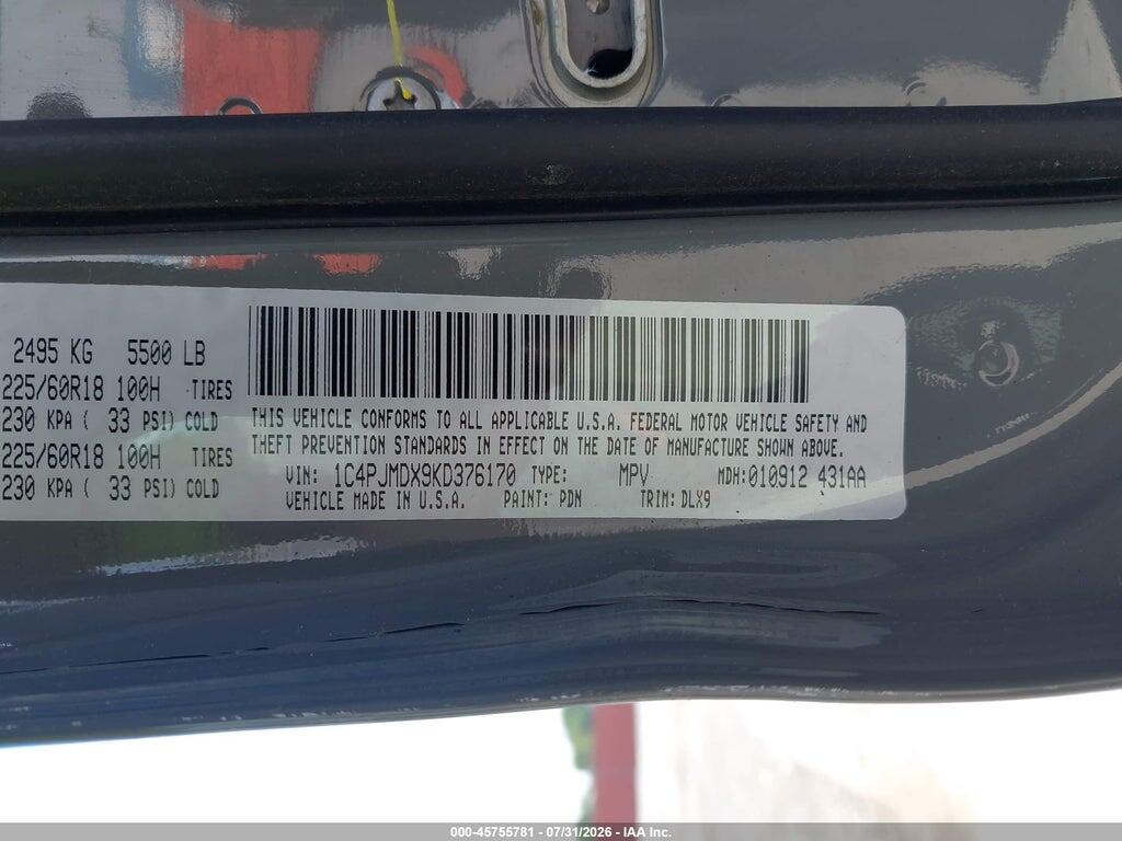 1C4PJMDX9KD376170 2019 JEEP CHEROKEE photo no. 9