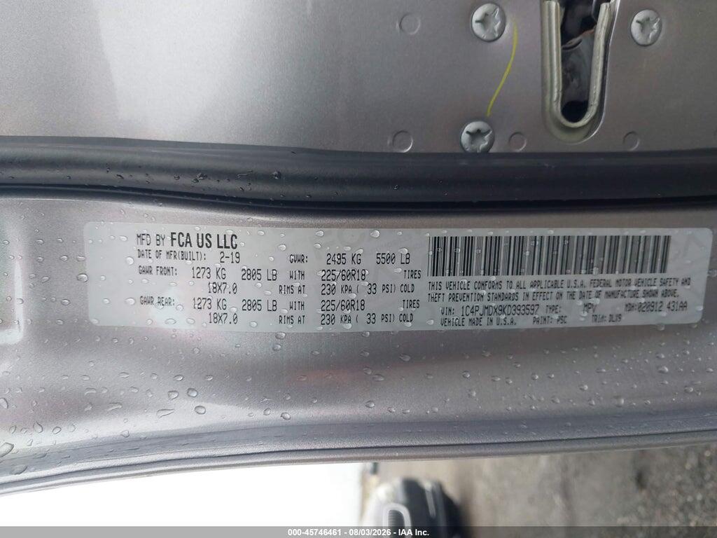 1C4PJMDX9KD393597 2019 JEEP CHEROKEE photo no. 9