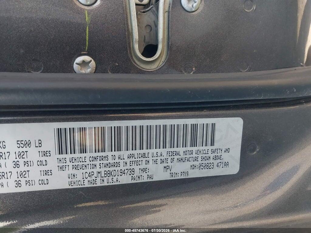 1C4PJMLB8KD194739 2019 JEEP CHEROKEE photo no. 9