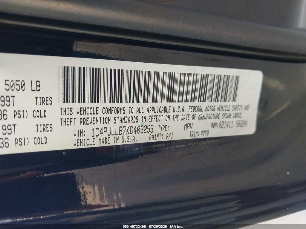 1C4PJLLB7KD403253 2019 JEEP CHEROKEE photo no. 9