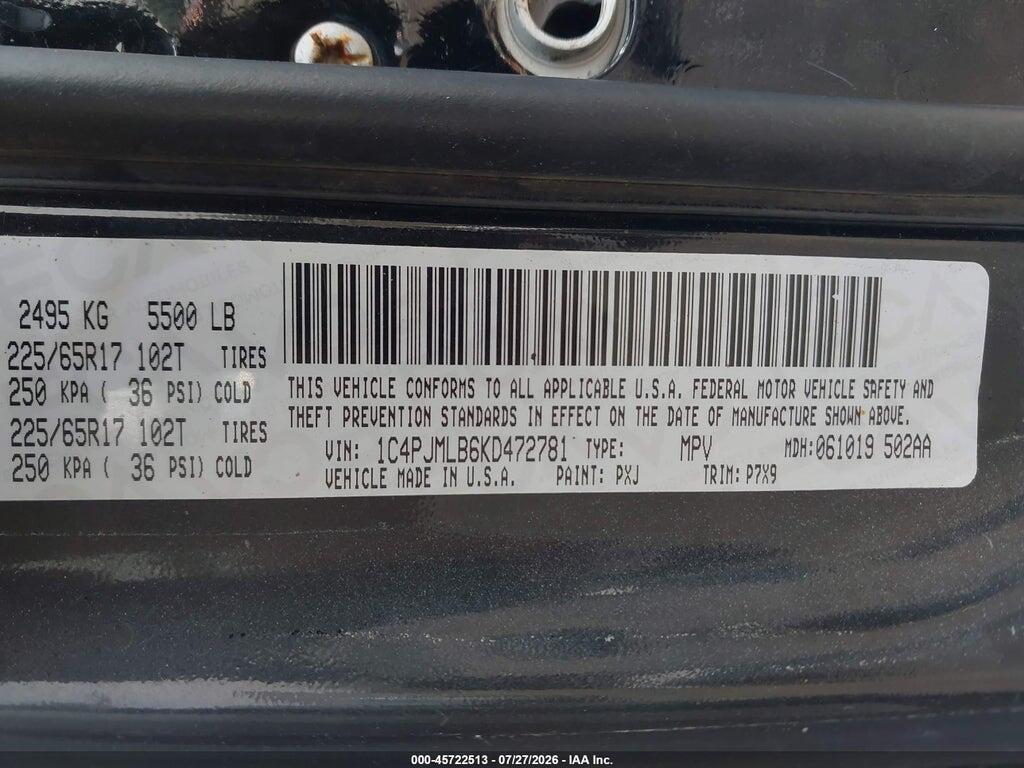 1C4PJMLB6KD472781 2019 JEEP CHEROKEE photo no. 9