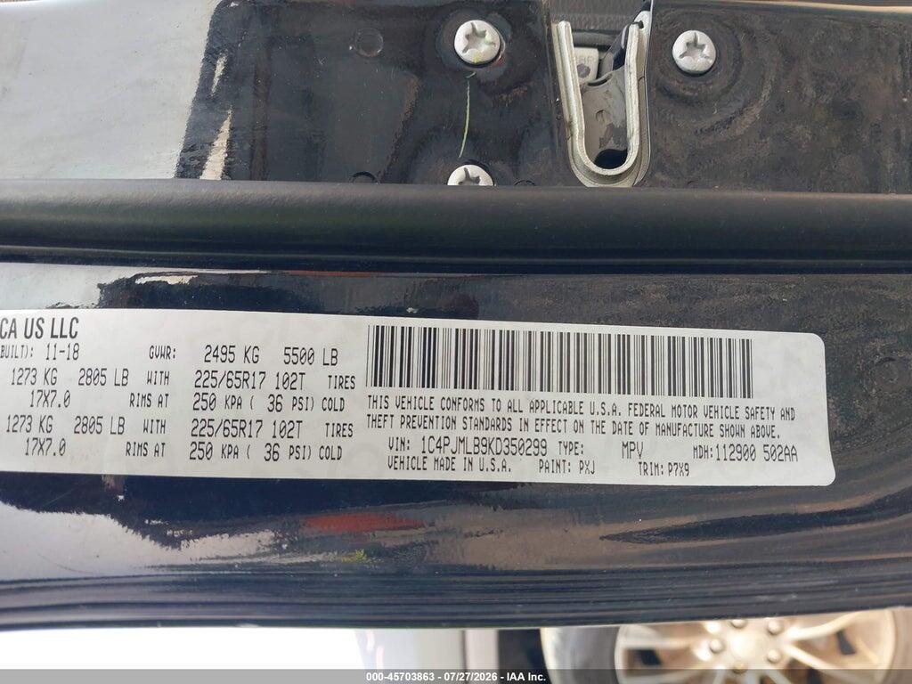 1C4PJMLB9KD350299 2019 JEEP CHEROKEE photo no. 9