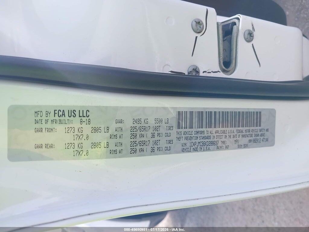 1C4PJMCB6KD288697 2019 JEEP CHEROKEE photo no. 9