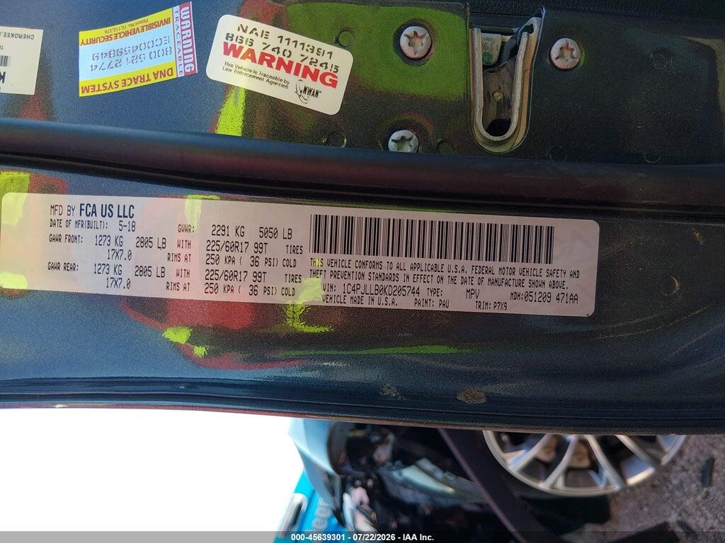 1C4PJLLB0KD205744 2019 JEEP CHEROKEE photo no. 9