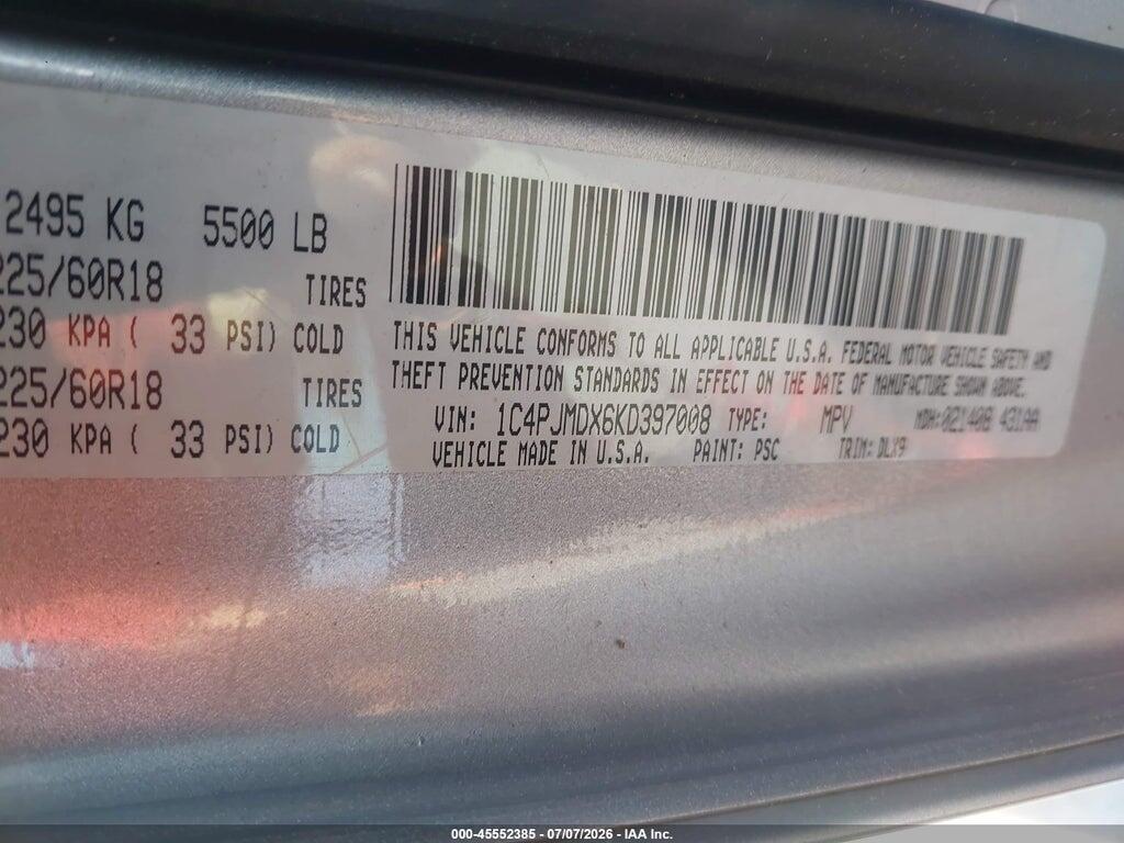 1C4PJMDX6KD397008 2019 JEEP CHEROKEE photo no. 9