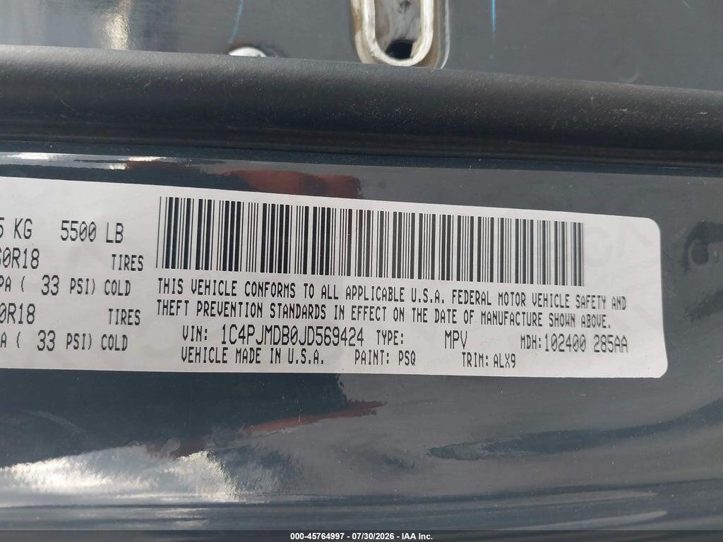 1C4PJMDB0JD569424 2018 JEEP CHEROKEE photo no. 9