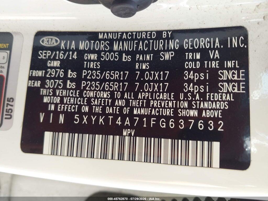5XYKT4A71FG637632 2015 KIA SORENTO photo no. 9