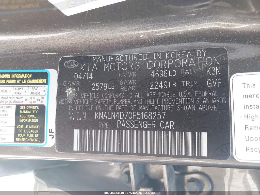 KNALN4D70F5168257 2015 KIA CADENZA photo no. 9