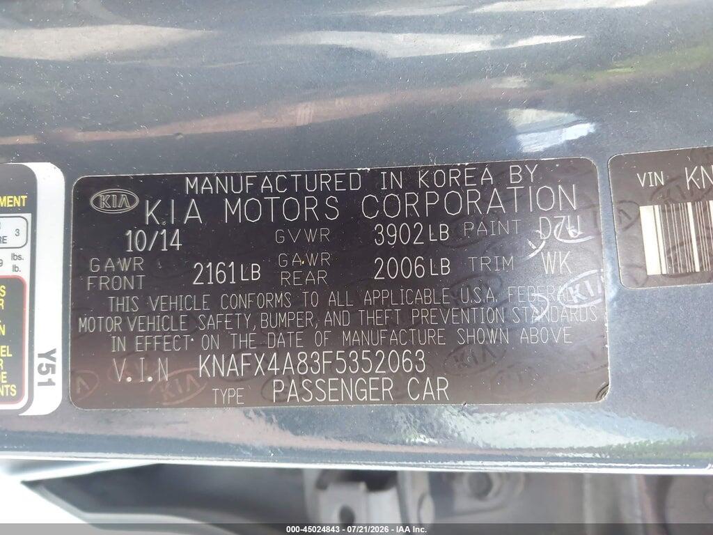 KNAFX4A83F5352063 2015 KIA FORTE photo no. 9
