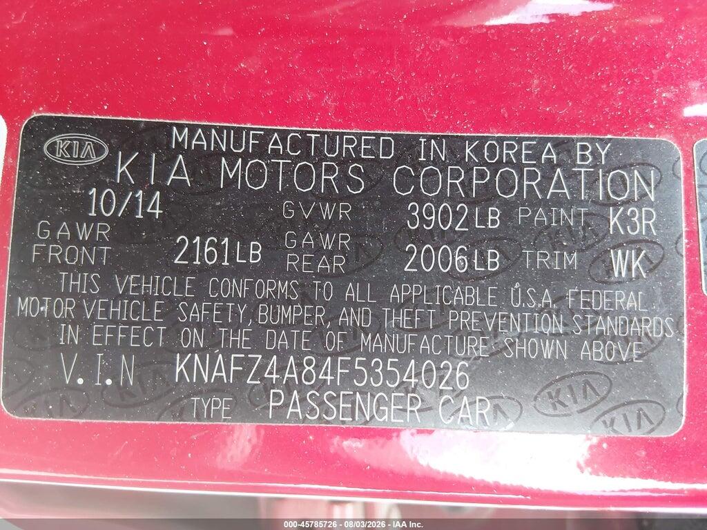 KNAFZ4A84F5354026 2015 KIA FORTE photo no. 9