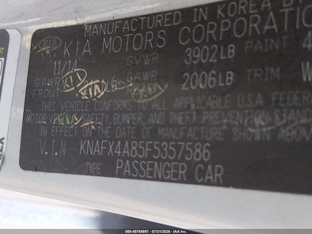 KNAFX4A85F5357586 2015 KIA FORTE photo no. 9