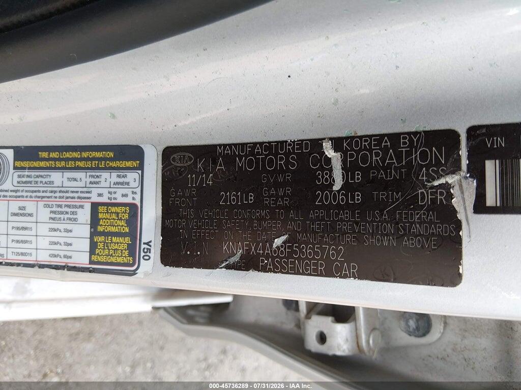 KNAFX4A68F5365762 2015 KIA FORTE photo no. 9