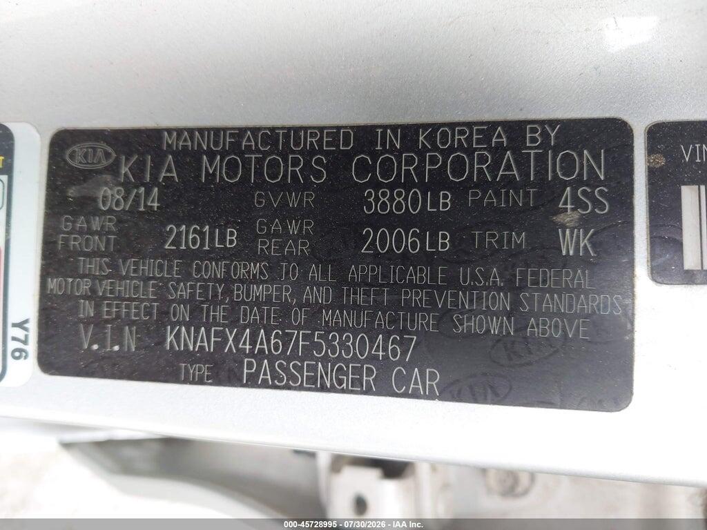 KNAFX4A67F5330467 2015 KIA FORTE photo no. 9