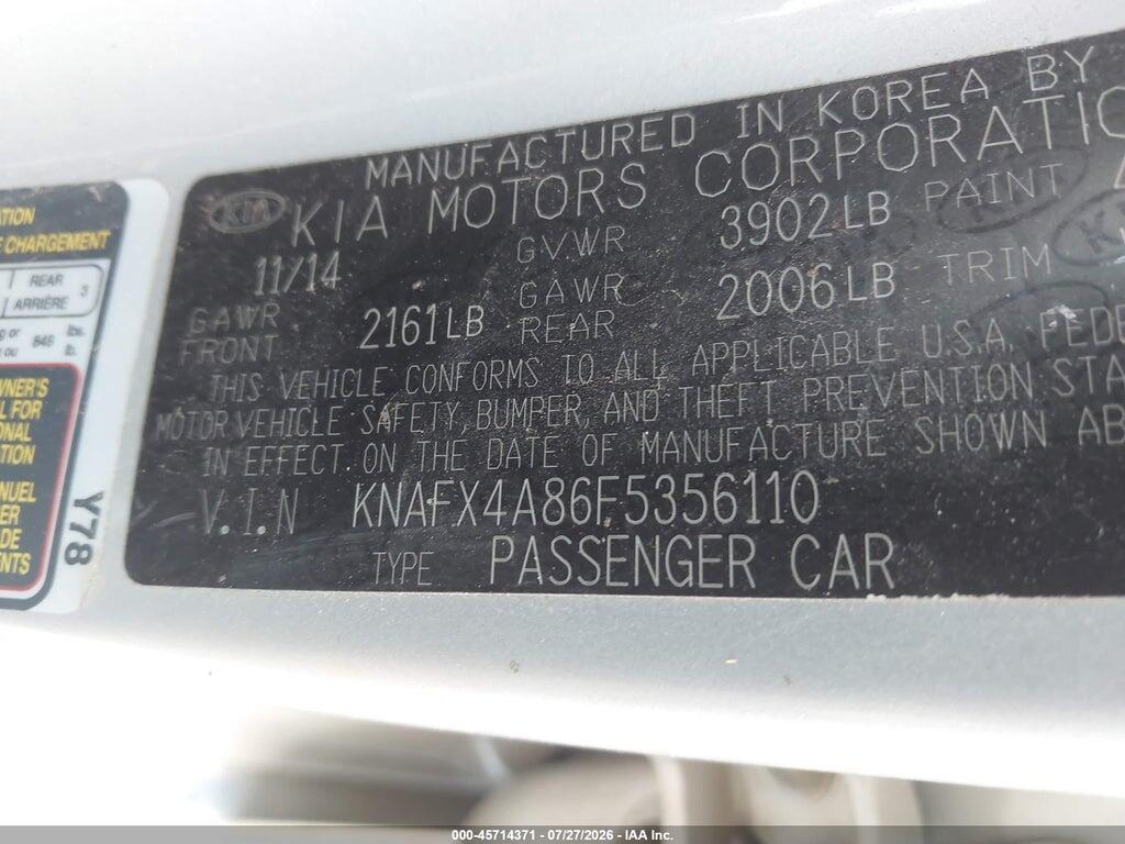 KNAFX4A86F5356110 2015 KIA FORTE photo no. 9