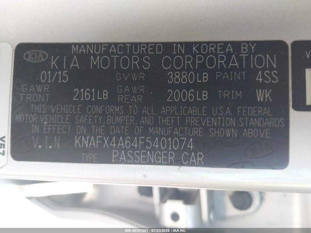 KNAFX4A64F5401074 2015 KIA FORTE photo no. 9