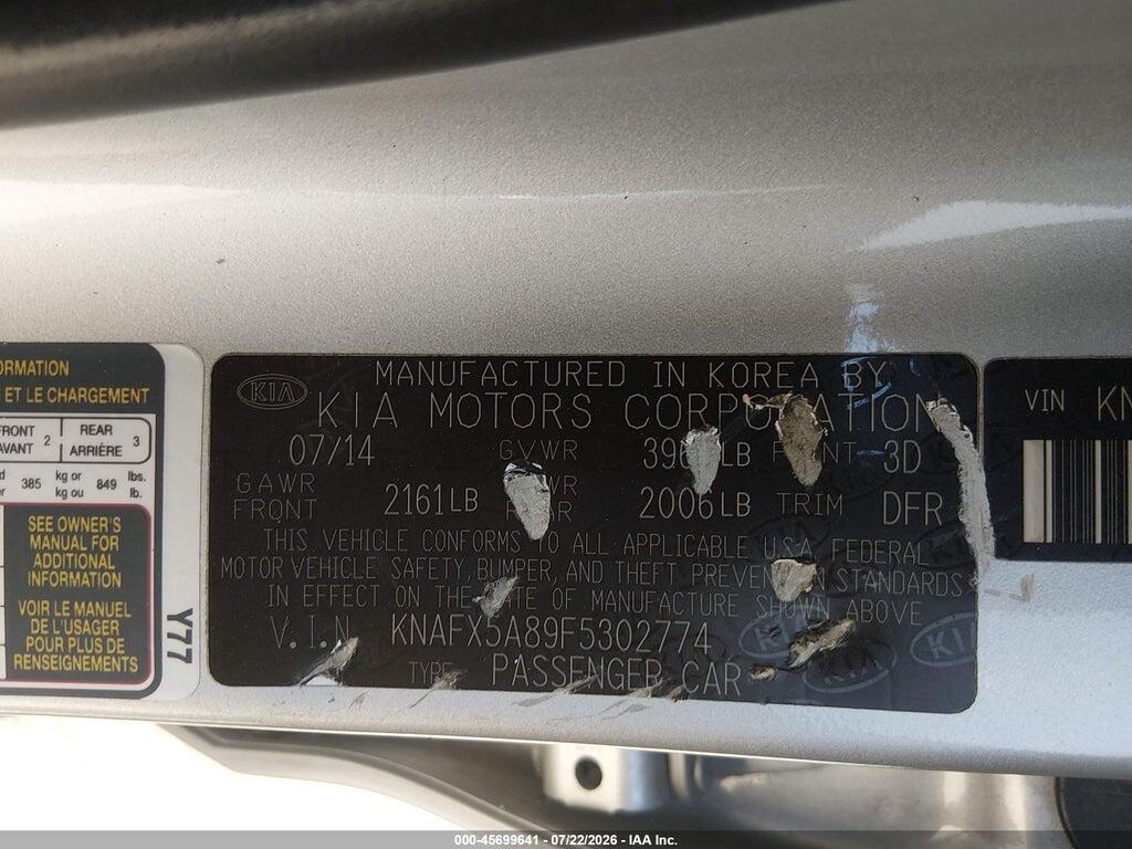 KNAFX5A89F5302774 2015 KIA FORTE photo no. 9