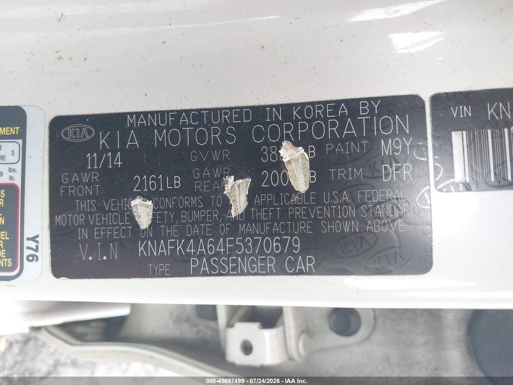 KNAFK4A64F5370679 2015 KIA FORTE photo no. 9