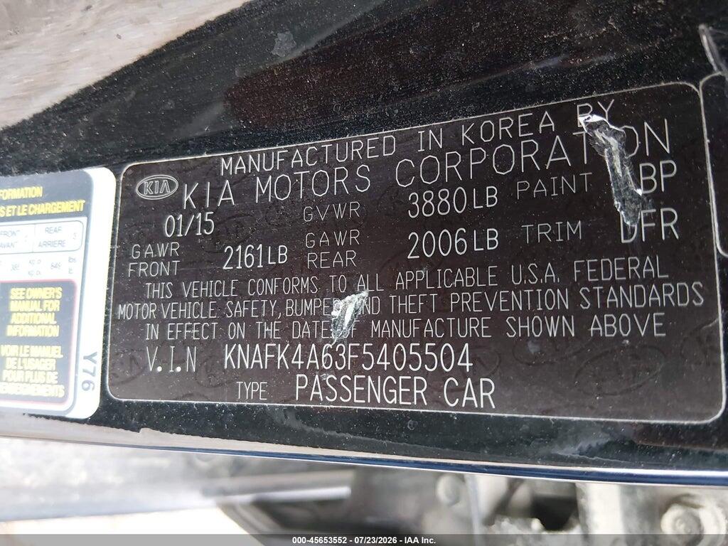 KNAFK4A63F5405504 2015 KIA FORTE photo no. 9