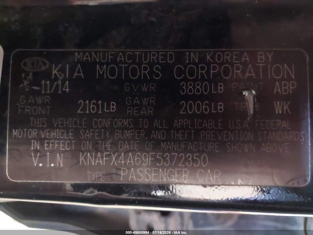 KNAFX4A69F5372350 2015 KIA FORTE photo no. 9