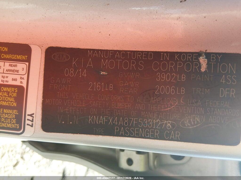 KNAFX4A87F5331278 2015 KIA FORTE photo no. 9