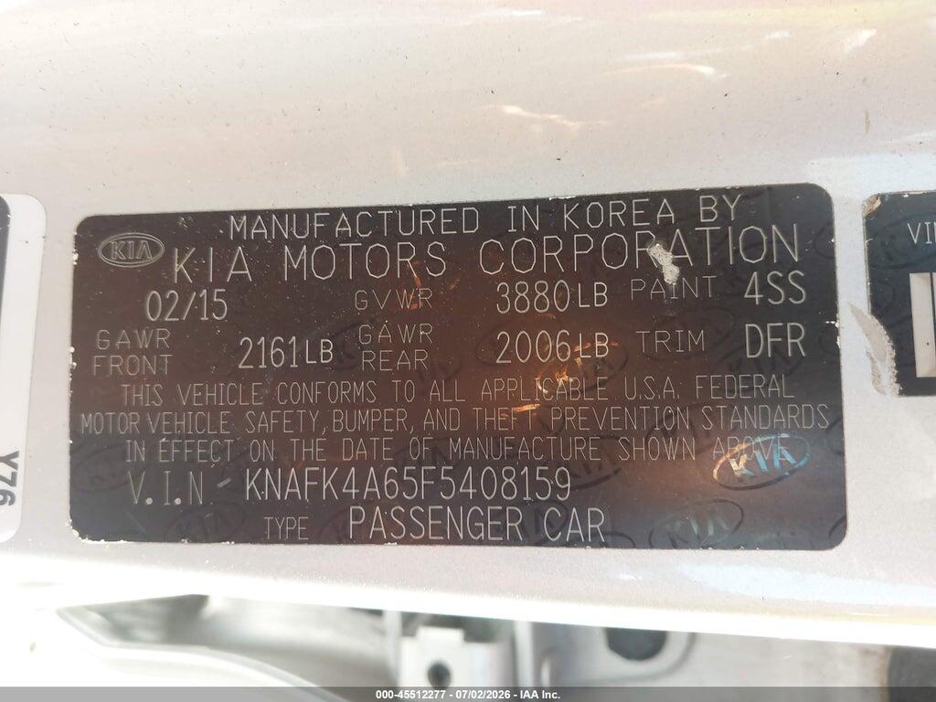KNAFK4A65F5408159 2015 KIA FORTE photo no. 9