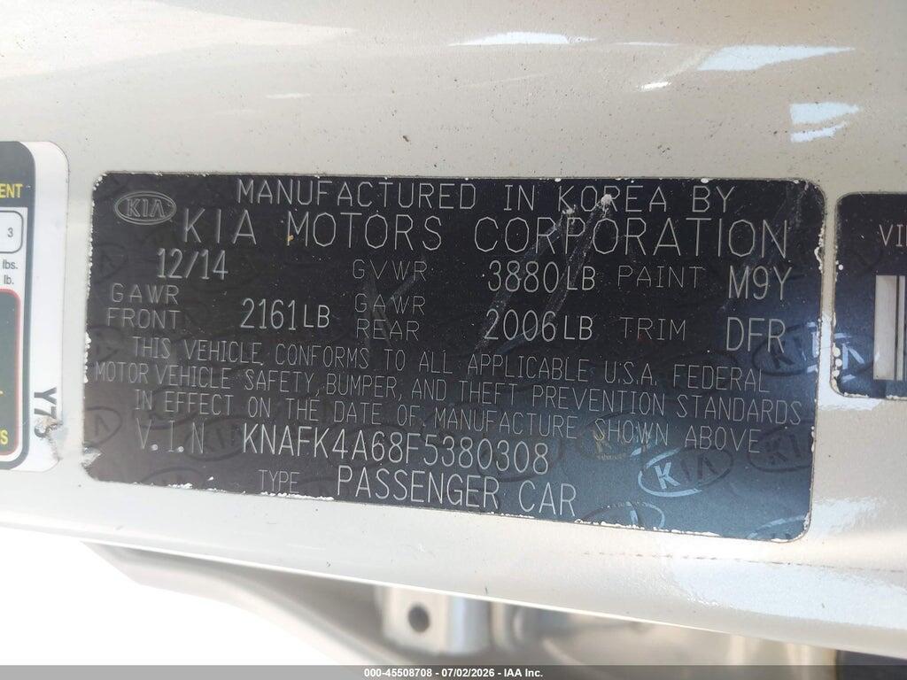 KNAFK4A68F5380308 2015 KIA FORTE photo no. 9