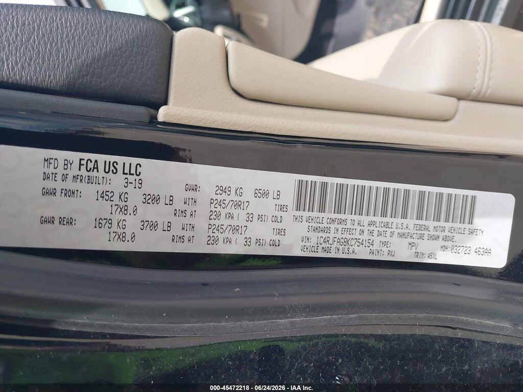 1C4RJFAG8KC754154 2019 JEEP GRAND CHEROKEE photo no. 9