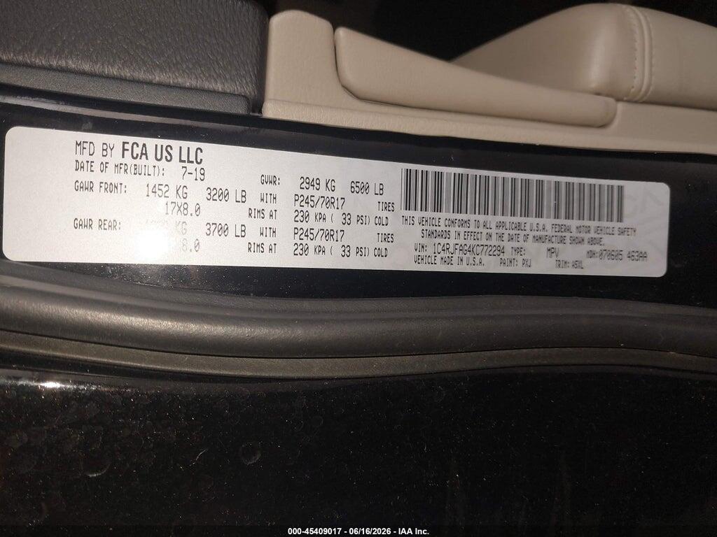 1C4RJFAG4KC772294 2019 JEEP GRAND CHEROKEE photo no. 9