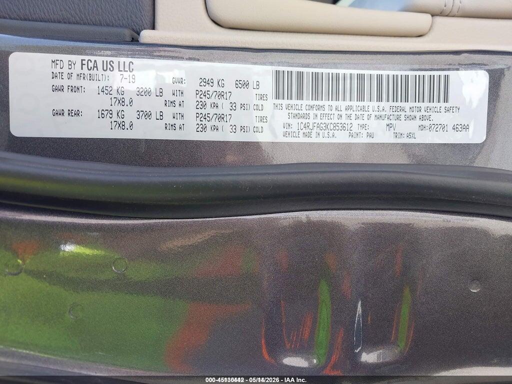 1C4RJFAG3KC853612 2019 JEEP GRAND CHEROKEE photo no. 9