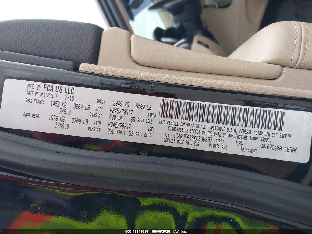 1C4RJFAG8KC836997 2019 JEEP GRAND CHEROKEE photo no. 9