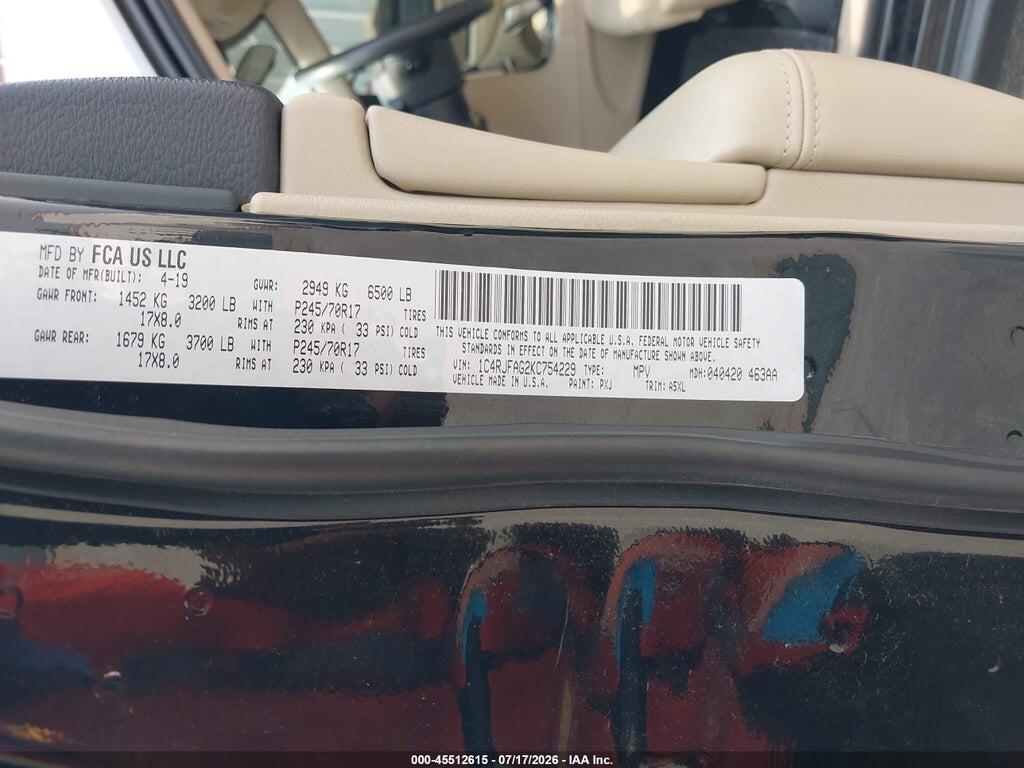 1C4RJFAG2KC754229 2019 JEEP GRAND CHEROKEE photo no. 9