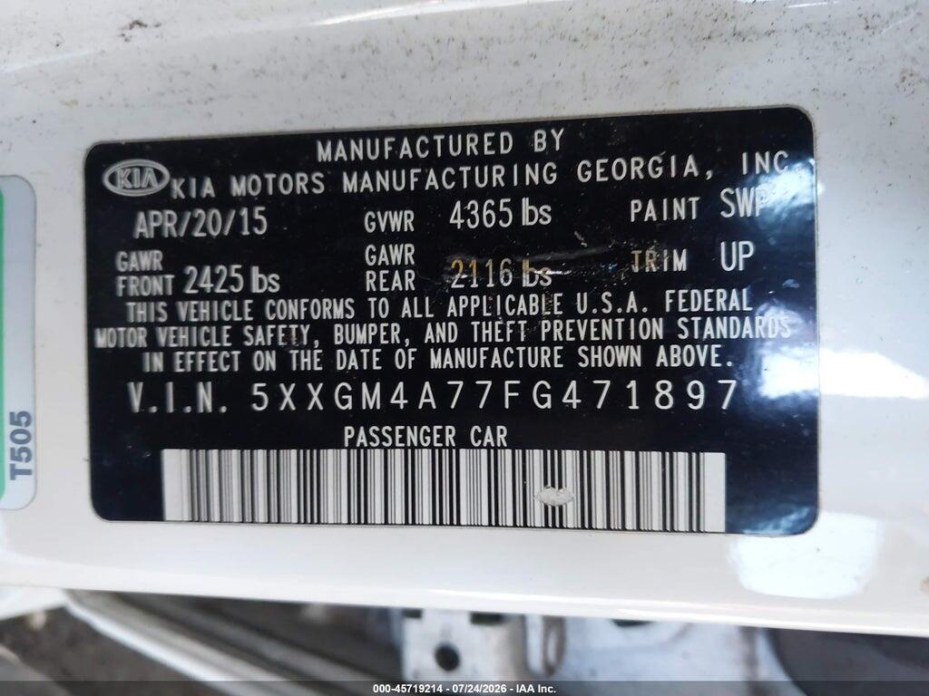 5XXGM4A77FG471897 2015 KIA OPTIMA photo no. 9