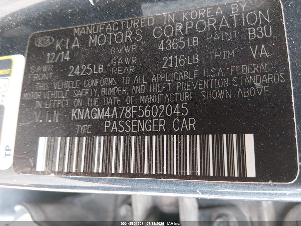KNAGM4A78F5602045 2015 KIA OPTIMA photo no. 9