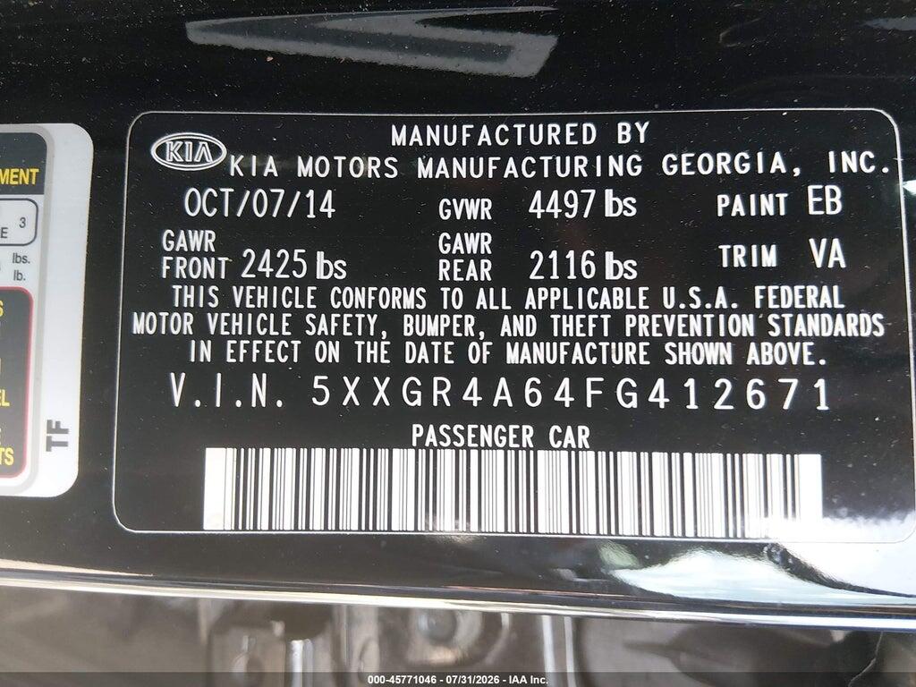 5XXGR4A64FG412671 2015 KIA OPTIMA photo no. 9