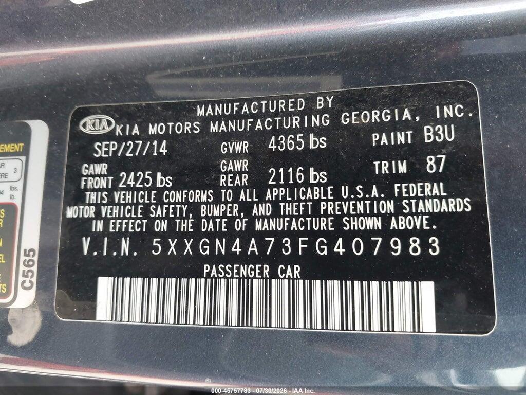 5XXGN4A73FG407983 2015 KIA OPTIMA photo no. 9