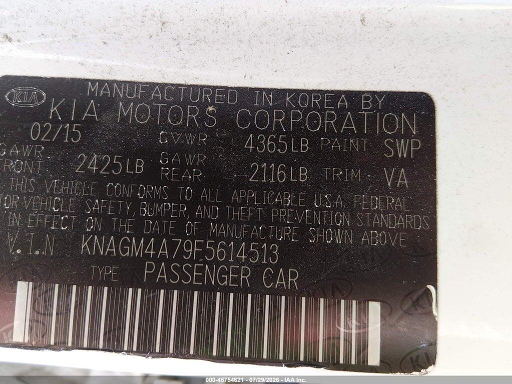 KNAGM4A79F5614513 2015 KIA OPTIMA photo no. 9