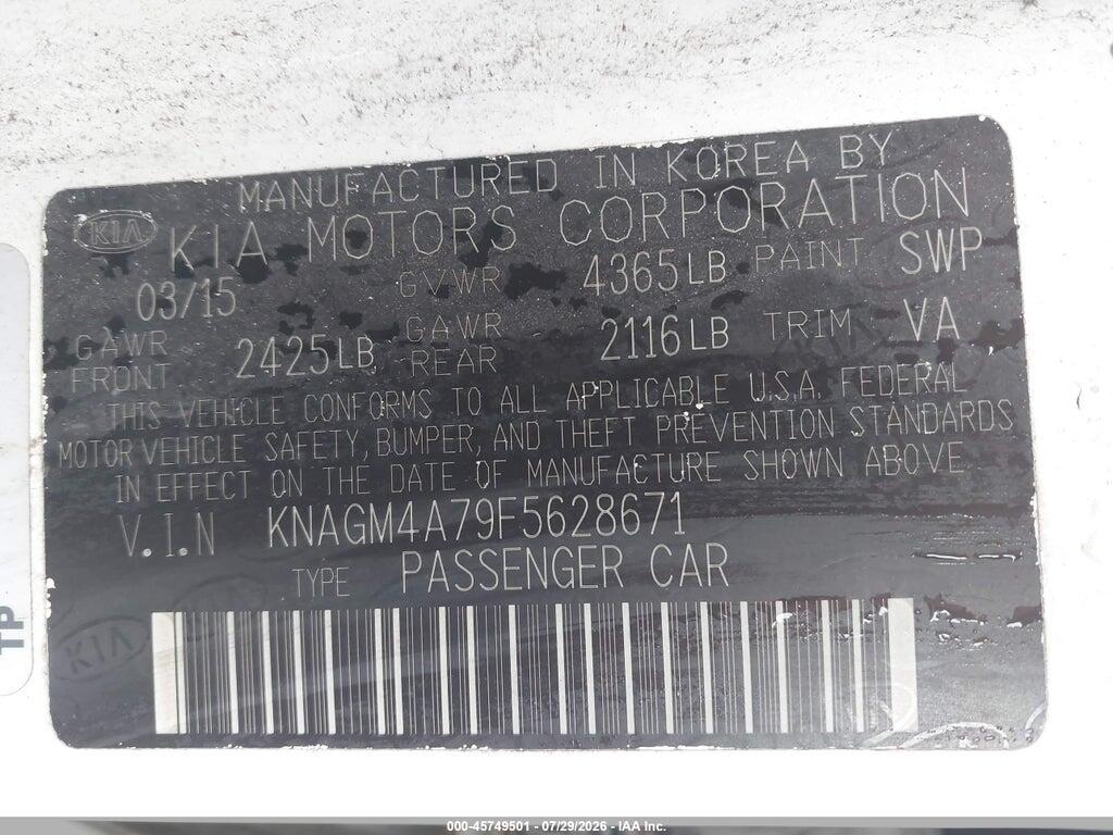 KNAGM4A79F5628671 2015 KIA OPTIMA photo no. 9