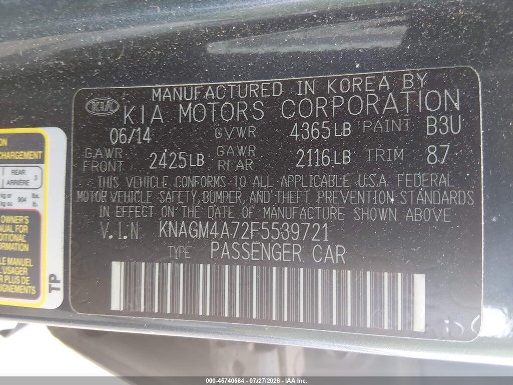KNAGM4A72F5539721 2015 KIA OPTIMA photo no. 9