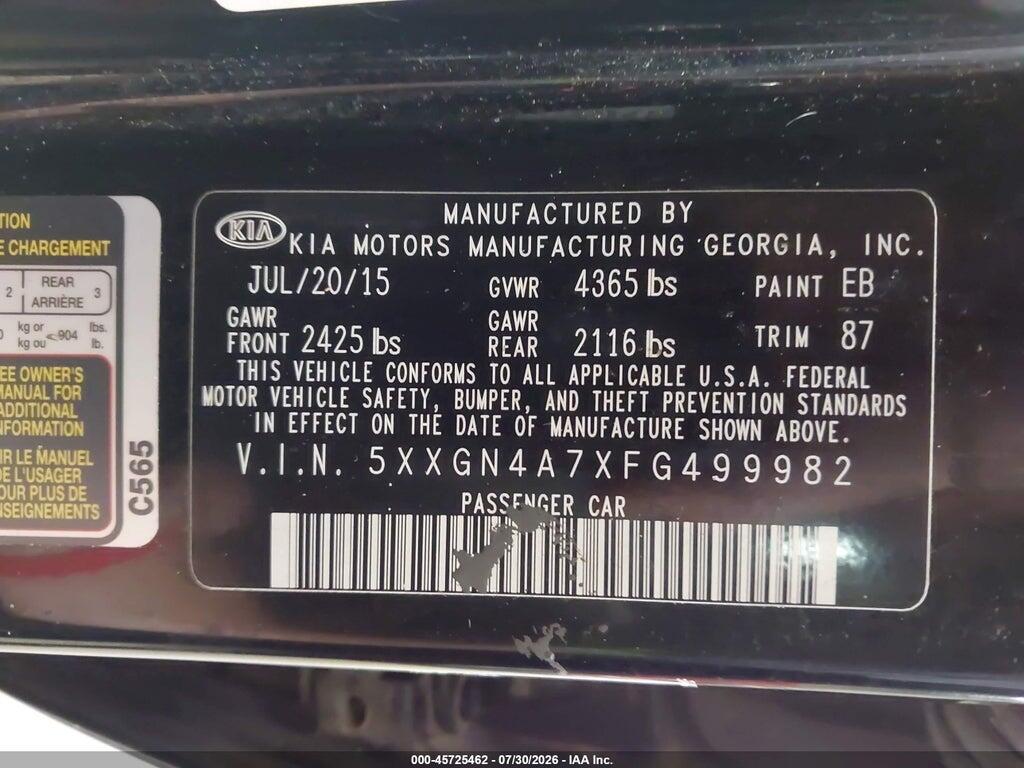5XXGN4A7XFG499982 2015 KIA OPTIMA photo no. 9