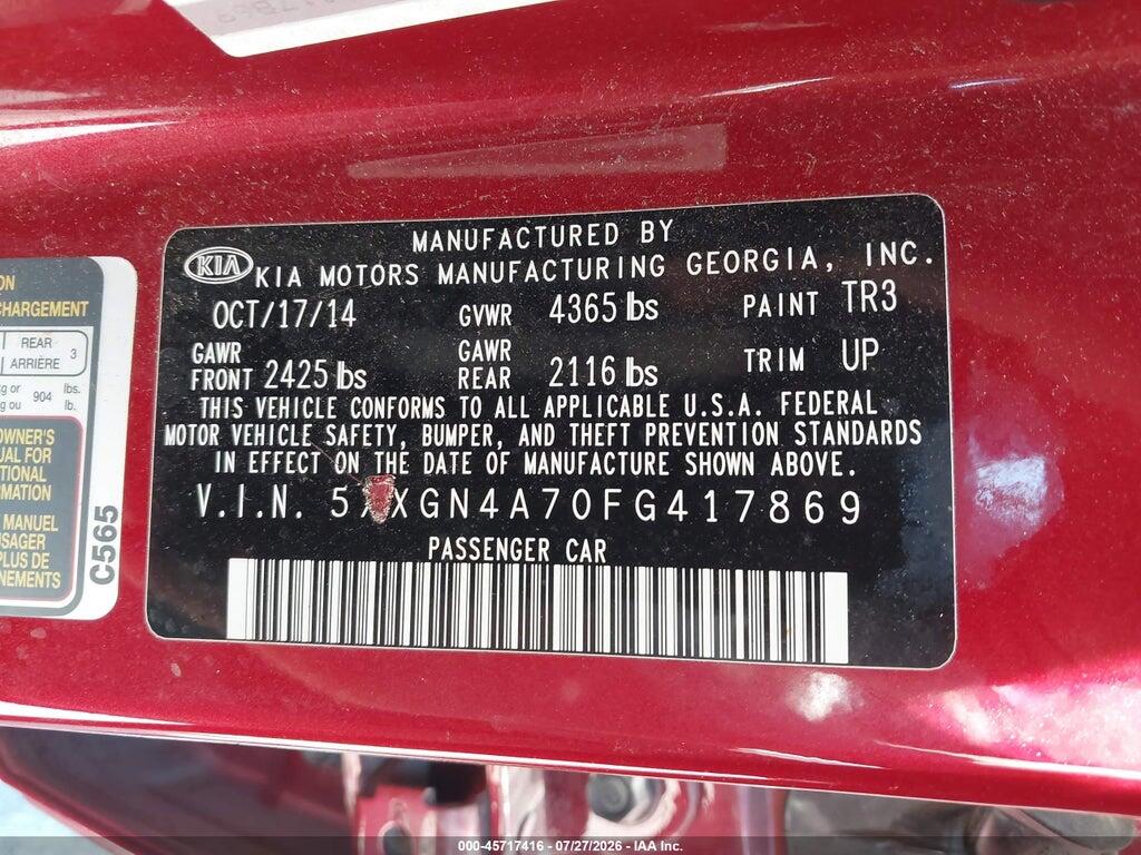 5XXGN4A70FG417869 2015 KIA OPTIMA photo no. 9